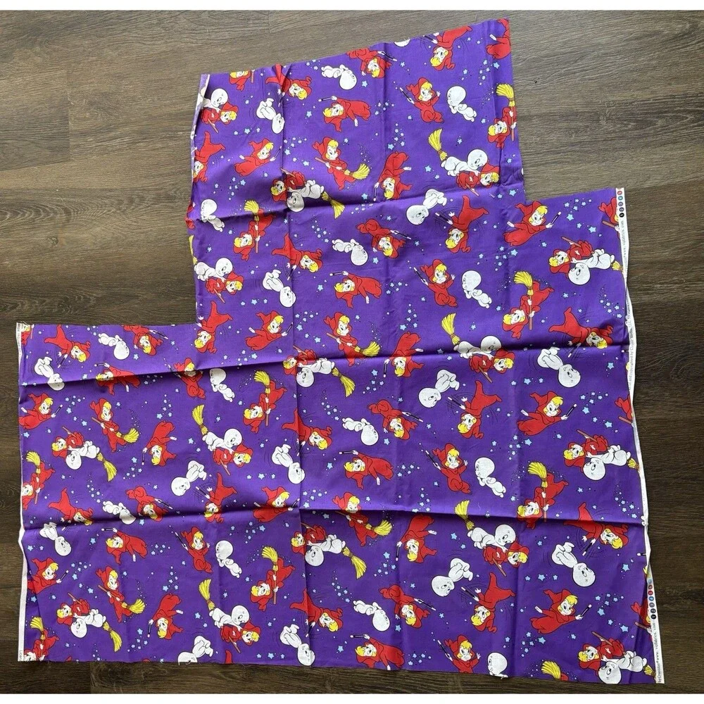 2013 Casper Friendly Ghost Wendy Witch Halloween Fabric Remnant Purple Cotton